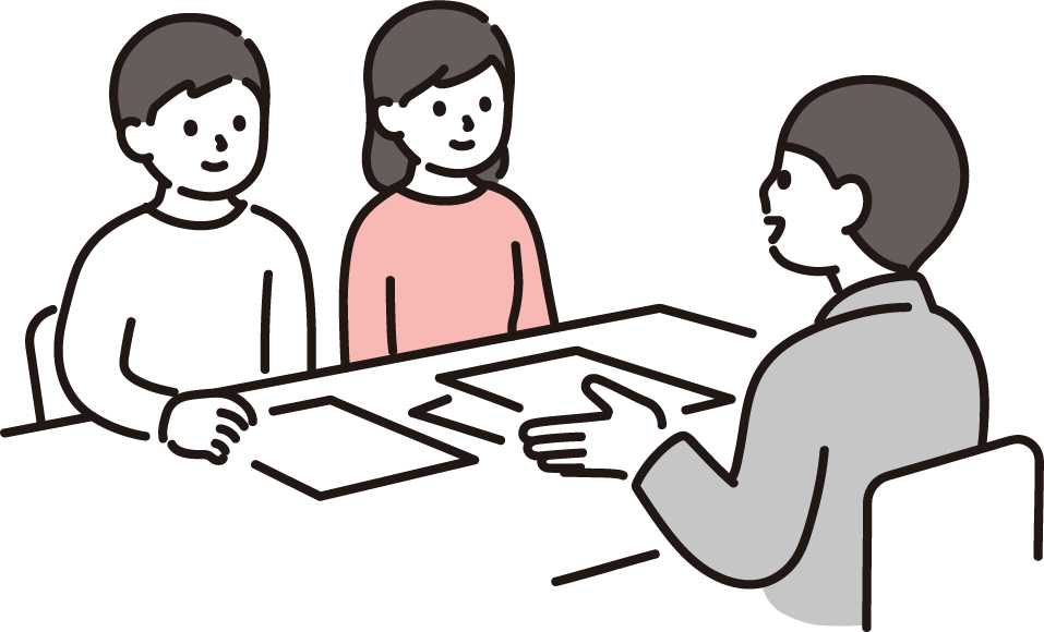 家について話し合う人のイラスト