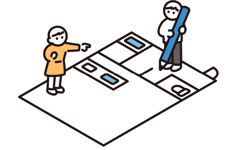 家について話し合う人のイラスト